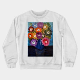 A lovely boutique of abstract vibrant bright colorful  flowers in a tall glass vase Crewneck Sweatshirt